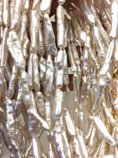 17''+2'' AA+ 4-8mm white toothpick biwa freshwater Pearl necklace,genuine freshwater Pearl necklace,NPN1-024-2