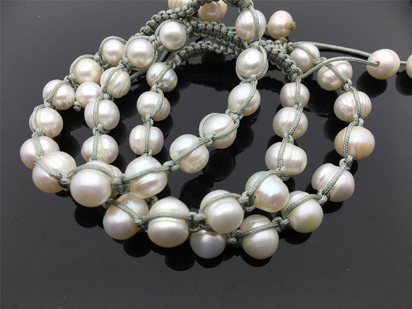 11mm Big White pearl thread bracelet,adjust length,pearl bracelet, knotted freshwater pearl bracelet,Pearls Bracelet,B8-008