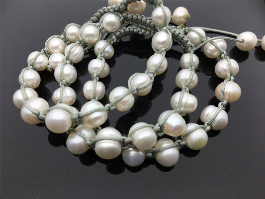 11mm Big White pearl thread bracelet,adjust length,pearl bracelet, knotted freshwater pearl bracelet,Pearls Bracelet,B8-008