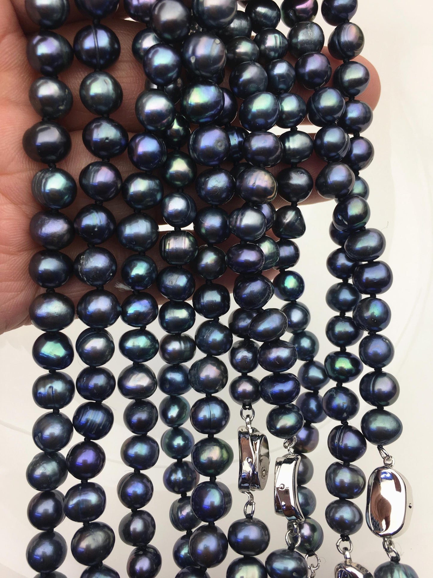 18'' AA+ 7.3-8mm green black near round pearl Necklace,Pearl necklace,NPN1-008
