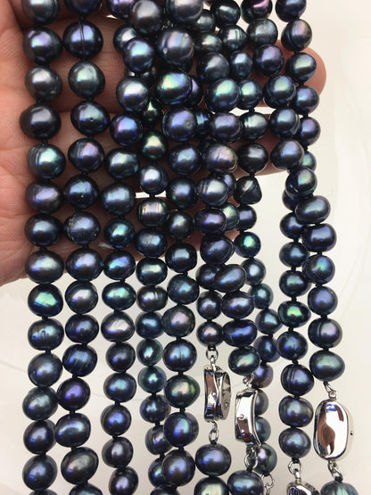 18'' AA+ 7.3-8mm green black near round pearl Necklace,Pearl necklace,NPN1-008