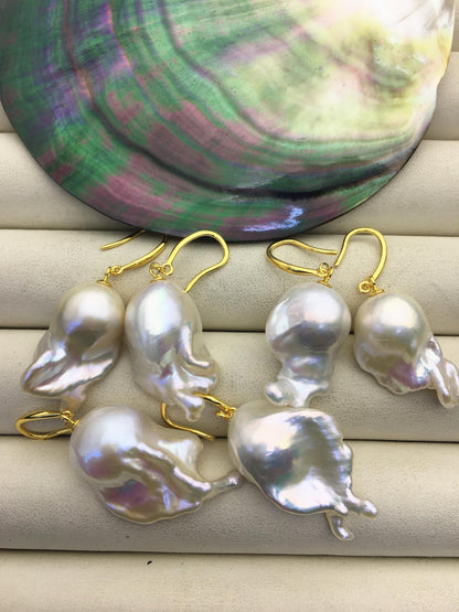 30% OFF AAA 14-19mm white flame ball pearl dangle earrings,sterling silver,earring with white baroque Natural Pearl,SE3-031-30