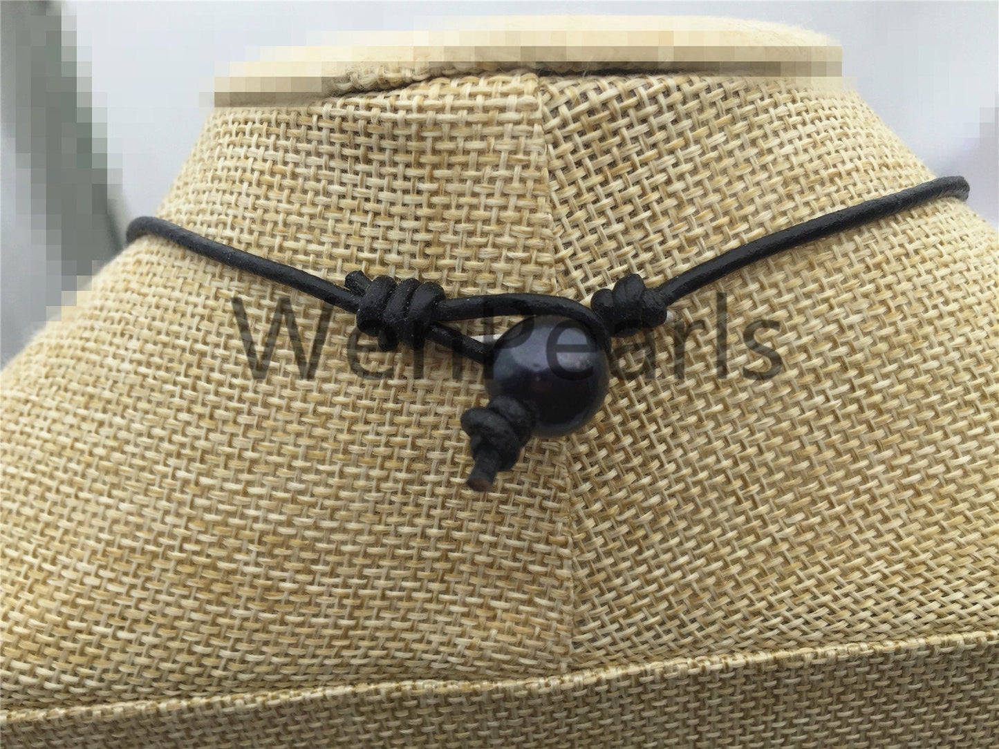 Malachite Green Freshwater Pearl and Leather Lariat Necklace, Light Brown Leather Pearl necklace,Tan Leather Rice pearl necklace,Le4-014