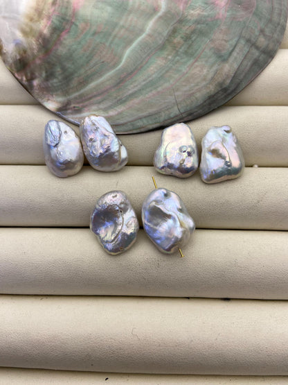 3 pairs AA 12-14mm White keshi Freshwater Pearl White loose Beads Pair,0.7mm through hole,ZS-103-37-42