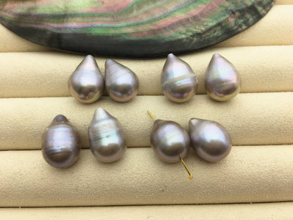2 pair AA 11.5-12.5mm BIG gray Teardrop freshwater pearls pairs,for make dangle pearl earrings,LR12-T3