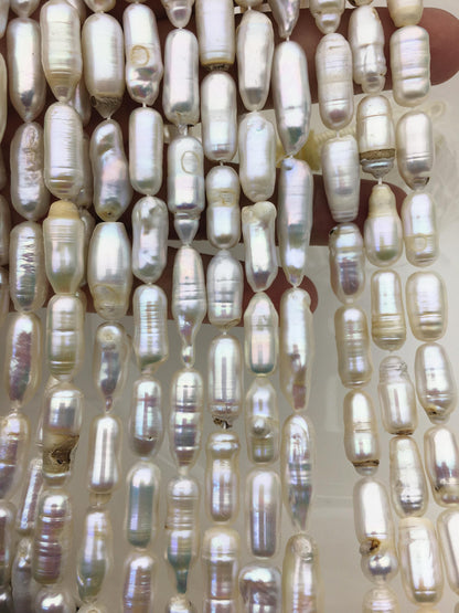 A 7-8x16-20mm White Cylinder Shape Freshwater Pearl,one full strand,wholesale,ZS-103-18-7