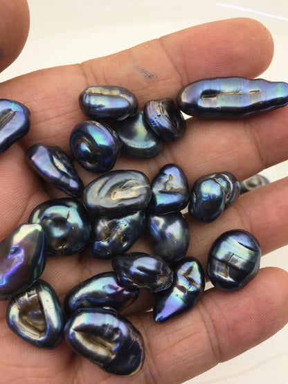 39pcs AA 10-12mm black blue green baroque freshwater pearls, no hole,ZS-T29