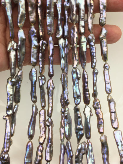 15.5'' AAA 5-8mm gray rainbow Toothpick pearls,ZS-80-16