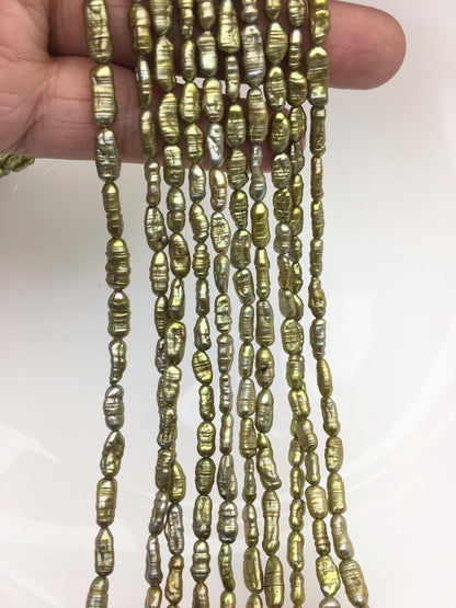 AA 4-5mm green brown toothpick Biwa Pearl Necklace,Genuine Fresh Water Pearl,Wedding Necklace,Mothers Day,ZS-80-10-20