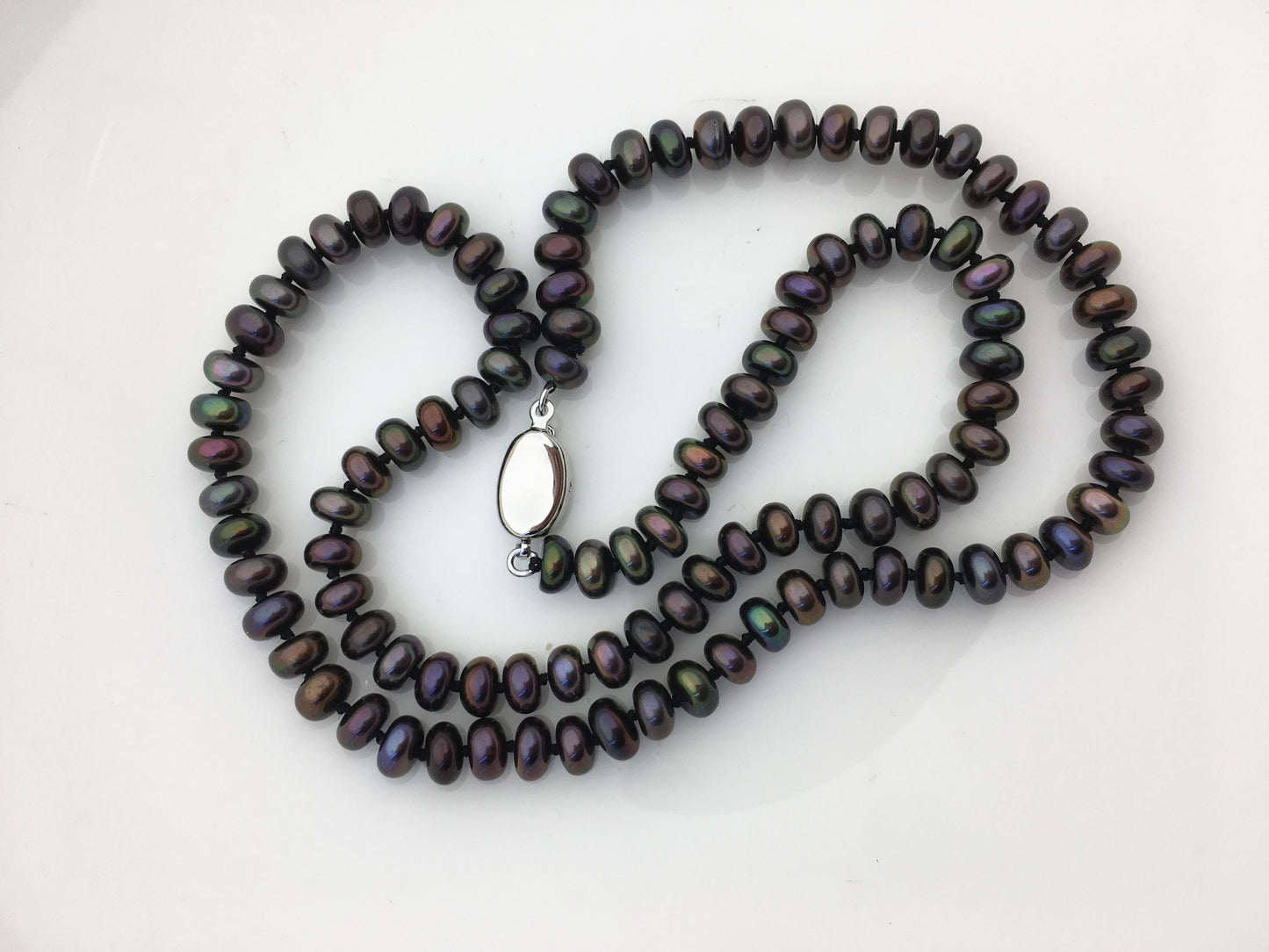 20'' 6-6.5mm deep blue rainbow button round freshwater Pearl necklace,NPN1-064