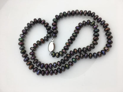 20'' 6-6.5mm deep blue rainbow button round freshwater Pearl necklace,NPN1-064