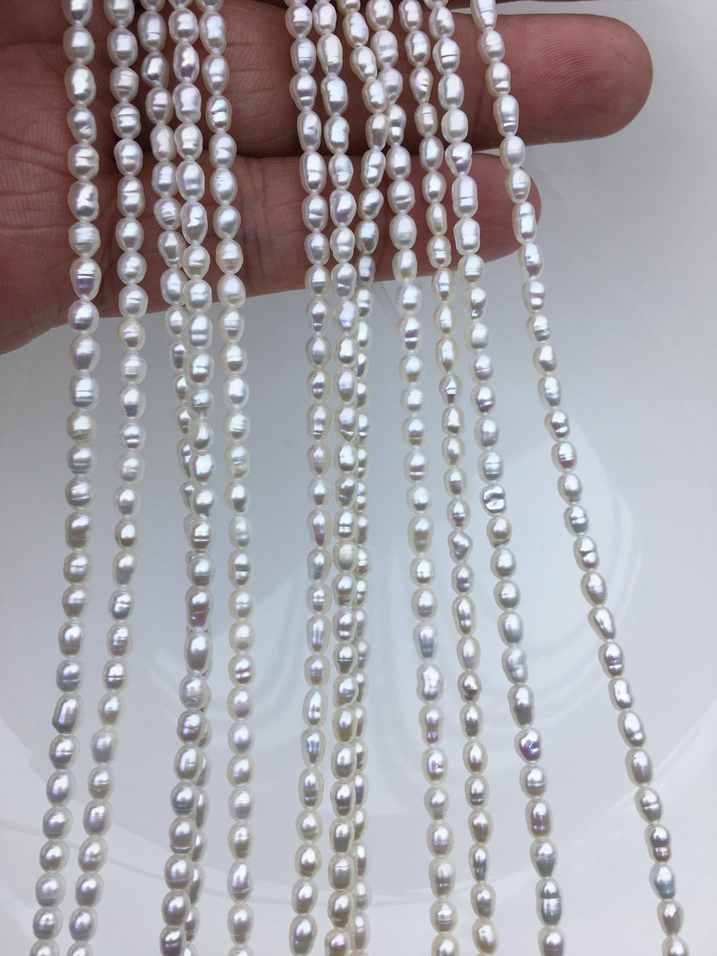 High Luster! 2 strands AA+ 3-3.5mm white circle rice freshwater pearls,Cultured white rice freshwater pearls beads strand,LR3-2A-3