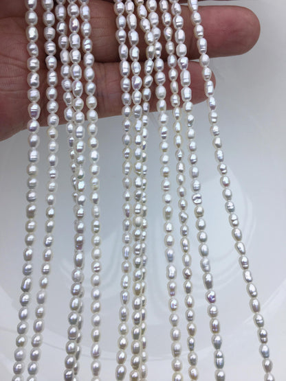 High Luster! 2 strands AA+ 3-3.5mm white circle rice freshwater pearls,Cultured white rice freshwater pearls beads strand,LR3-2A-3
