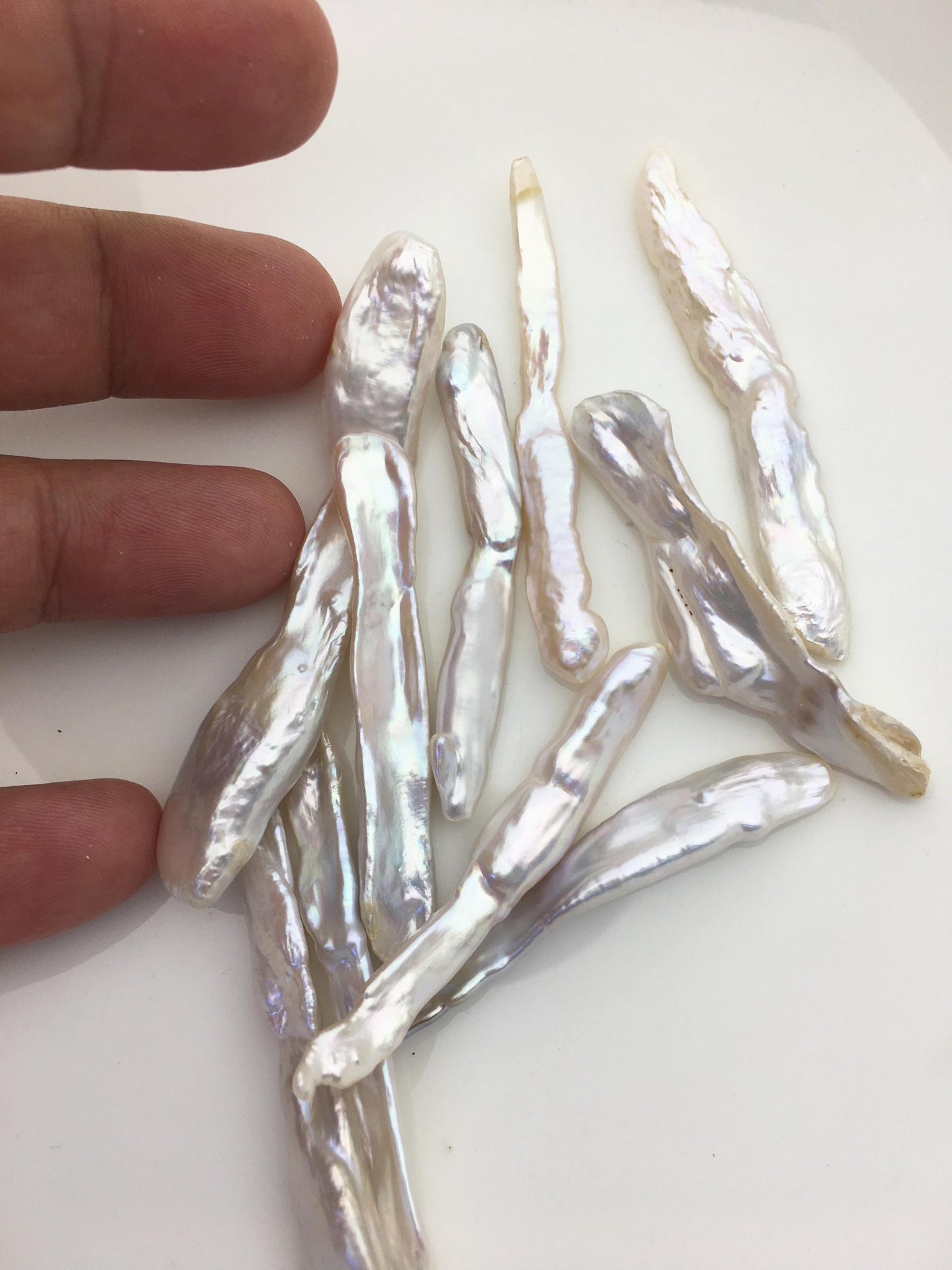 10pcs AAA 6-12x50-70mm big white toothpick biwa keshi Freshwater Pearls, no hole,ZS-80-1-4