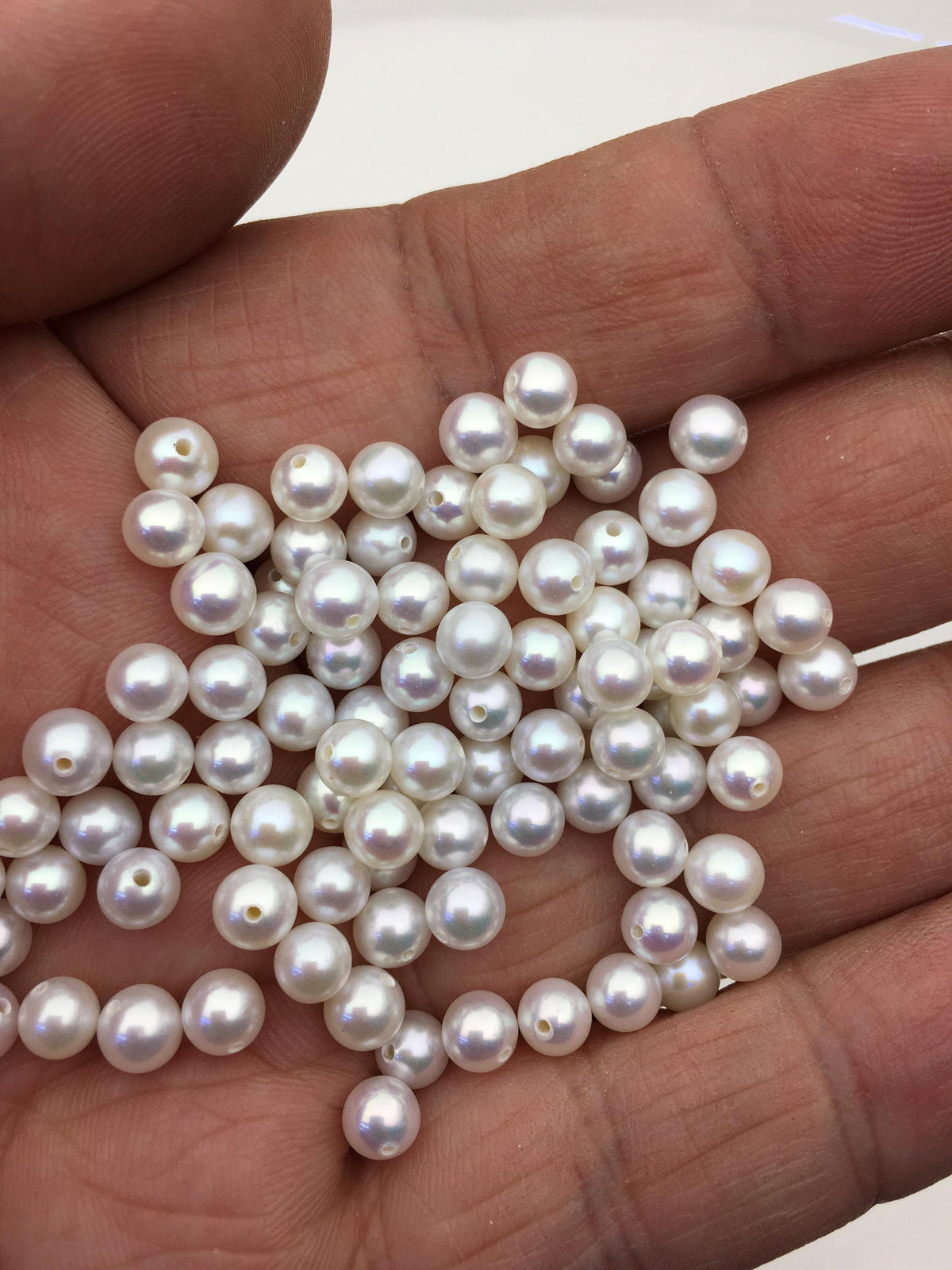 10pcs AAA 4.5-5mm white seed round freshwater pearls,tiny pearl supply,0.9mm half drilled,diy jewelry,RP4-3A-6