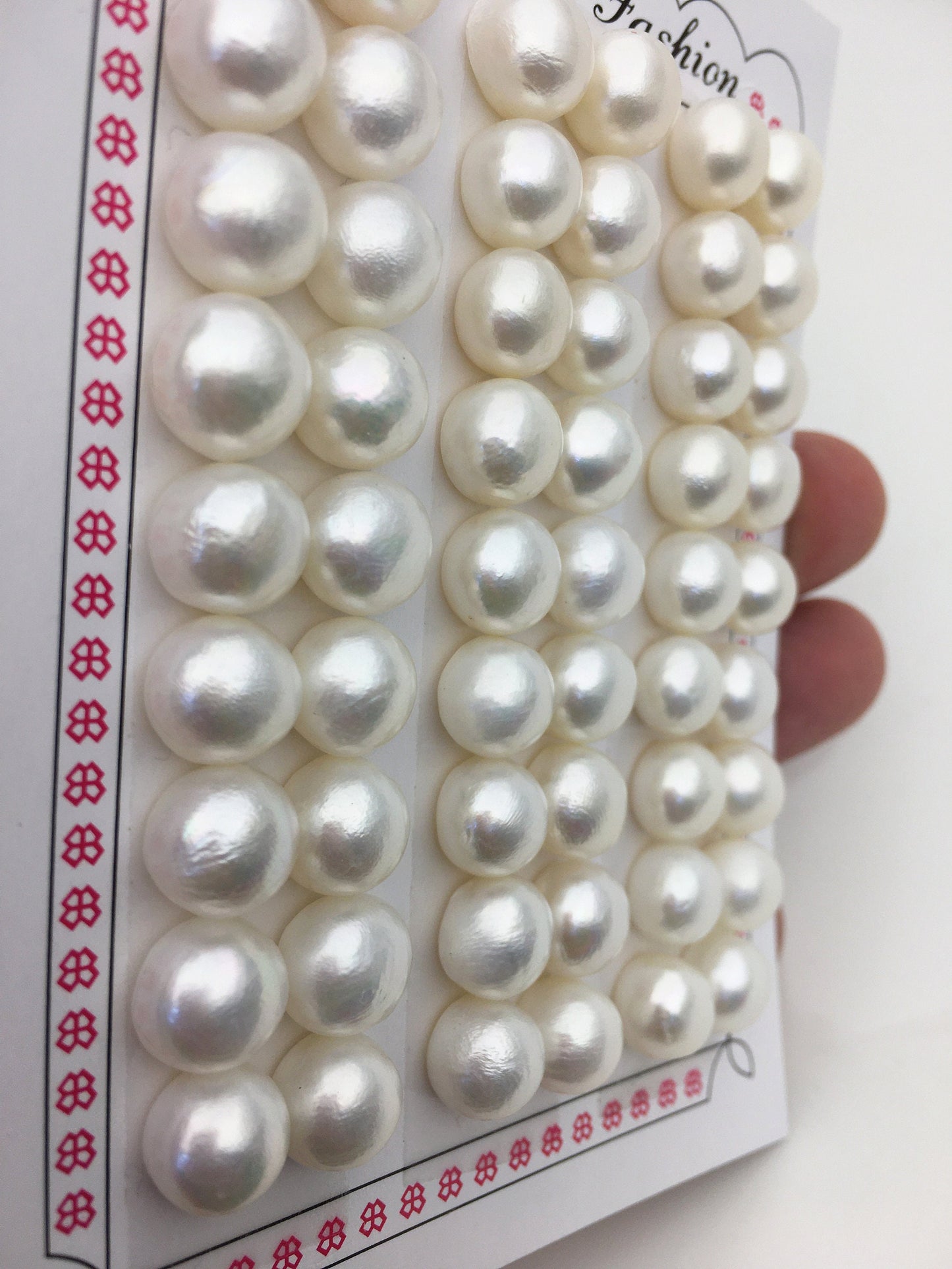 2 pairs AAA 9-9.5mm thick skin button round freshwater pearls pairs,half drilled,BTN9-T5
