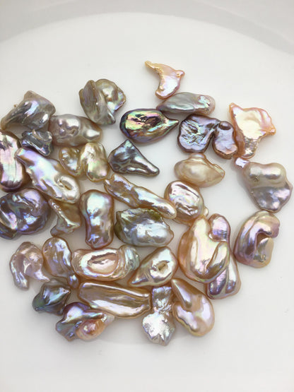 32pcs AAA 9-18mm natural color rainbow keshi freshwater pearls,no hole,ZS-127-T7