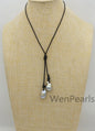 Two Gray Flame ball pearl and leather necklace,Baroque Freshwater Pearl Drop Necklace,Flaming ball pearl necklace,wholesale,Le4-058