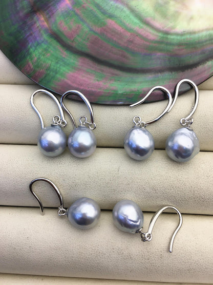 1 pair AA+ 9-11mm Silver Gray South Sea drop pearl dangling earrings,SE3-109-2