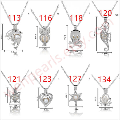 New 2PCS Cage Freshwater Pearl Pendant with Chain,Pearl Cage Pendant Necklace,Locket Cage pendants For Pearl Oysters With Pearls,AAL-001