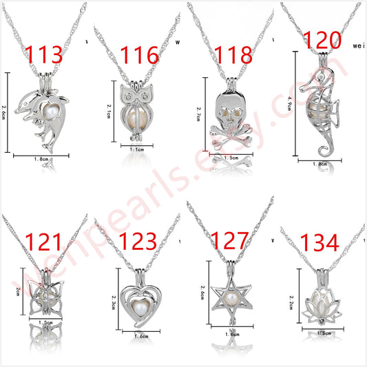 New 2PCS Cage Freshwater Pearl Pendant with Chain,Pearl Cage Pendant Necklace,Locket Cage pendants For Pearl Oysters With Pearls,AAL-001