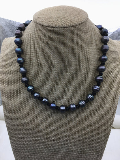 12mm big deep blue Pearl and leather necklace,Genuine Freshwater Pearl Necklace,white pearl necklace,wholesale,Le4-078