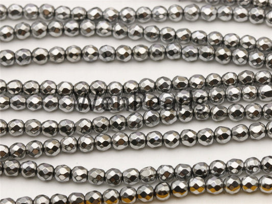 Hematite silver Gray,4mm Faceted Round,AAA, 105pcs,15.5 inches,G50-R4-003