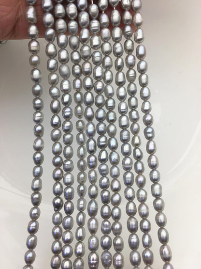 2 strands AA 5-5.5x5-7mm gray rice freshwater pearls,LR5-T1