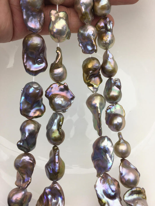 15.5'' AAA 13-17mm gray bronze rainbow flame ball pearl,FL15-3A-7-38