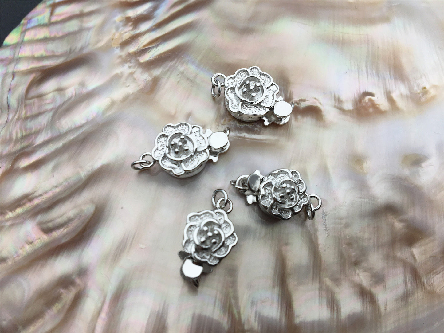 8.5mm 925 sterling silver flower clasp, single strand clasp, push-in pearl clasp, necklace clasp, fashion jewelry findings, ASL-CL-013