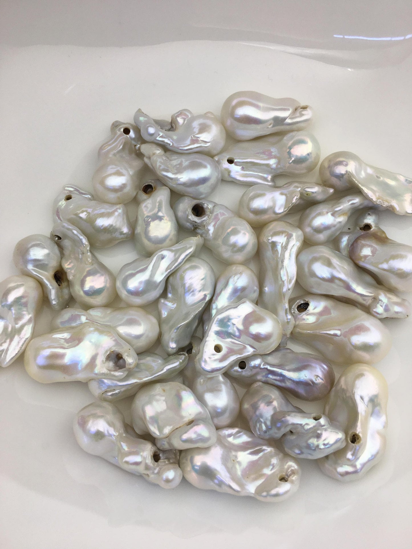 10pcs AA+ 14-19mm White big Long Flame ball Pearl - 2.2mm side large hole,FL15-T7