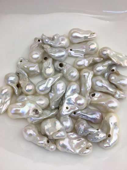 10pcs AA+ 14-19mm White big Long Flame ball Pearl - 2.2mm side large hole,FL15-T7