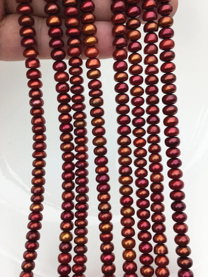 AAA 6-7mm brown red button round freshwater pearls,SM6-T5