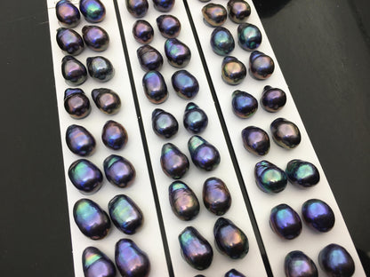 10pairs AAA 11-12mm Black Blue Rainbow baroque drop edison freshwater pearl Pair,top half hole,ED11-3A-2-25