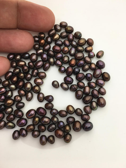 30pcs AAA 5-6mm brown rice freshwater pearl beads,loose freshwater pearl,0.9mm top half hole,LR5-T3