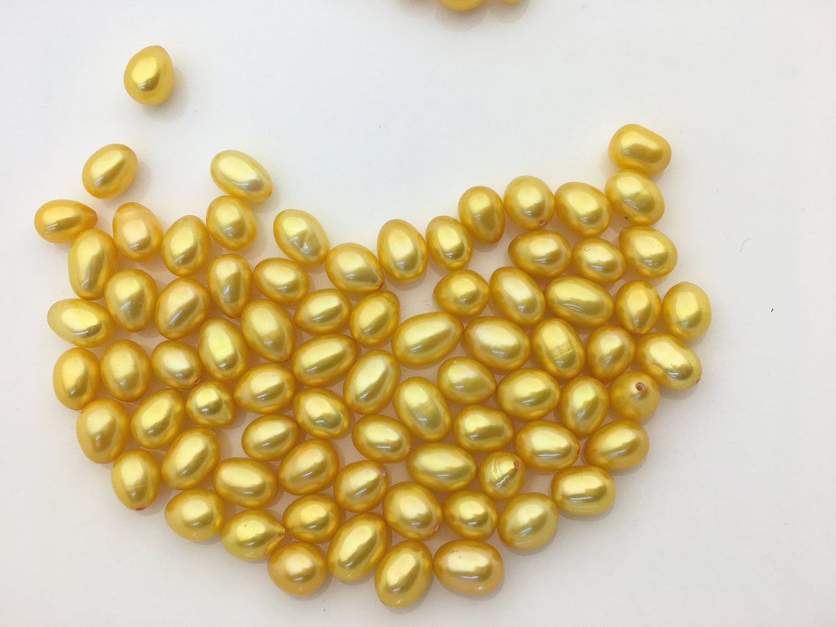 20pcs AAA 6-7mm yellow gold freshwater pearl ,0.9mm top half hole,LR6-T1