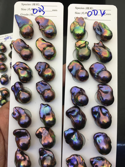 10pairs AAA/AA+ 12-16mm Black Rainbow Flame ball Pearl Pairs,0.9mm top half hole,FL15-3A-8-1
