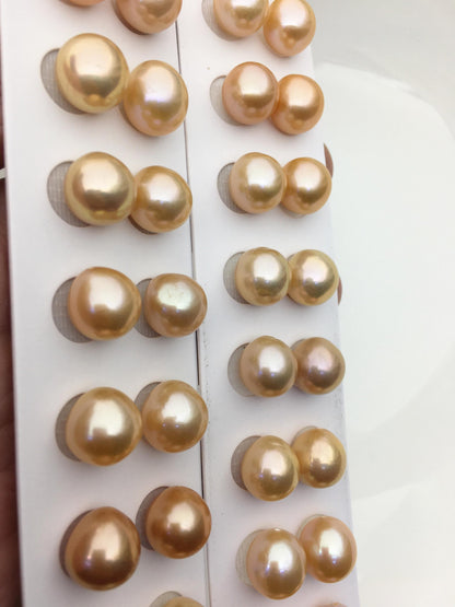 2 pairs AAA 11-12mm orange rice freshwater pearls,half hole,LR11-T7