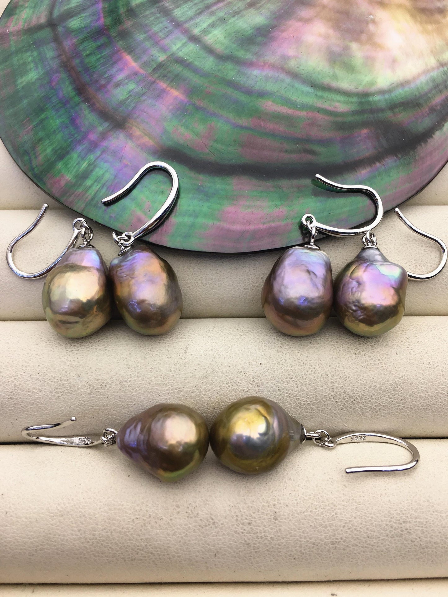 1 pair AAA 11-14mm gray bronze drop edison pearl dangle earrings,S925 Sterling Sliver earrings,SE3-T9-3