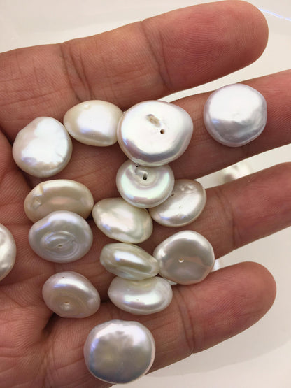 22pcs AA+/AA 13-15mm White Drop Coin freshwater pearls,diy bead, 0.9mm half hole , flat round pearl bead,COIN12-T16