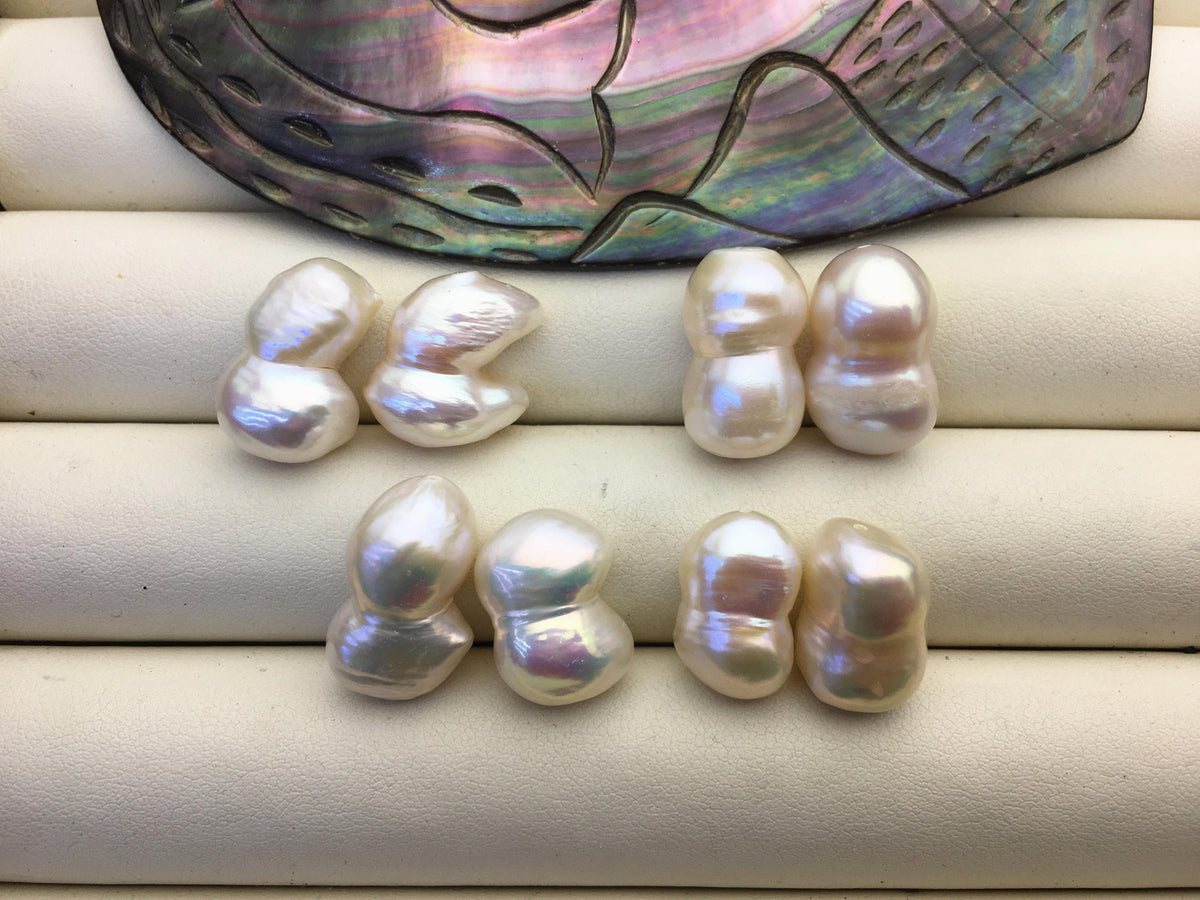 2 pairs AA+ 11-13mm Big White Gourd baroque pearls-white baroque pairs,White Baroque Pearl,DIY,ZS-114-2