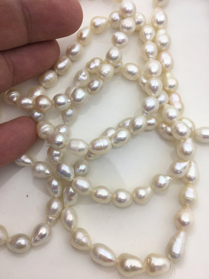 High Luster!2pcs 7 inchs AA+ 7-8mm White Baroque Rice Freshwater Akoya pearl Elastic string Bracelet,B8-003-5