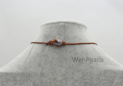 Deep Blue Big Rice pearl leather drop necklace,Pearl and Leather Lariat Necklace,Leather Pearl necklace,Le4-100