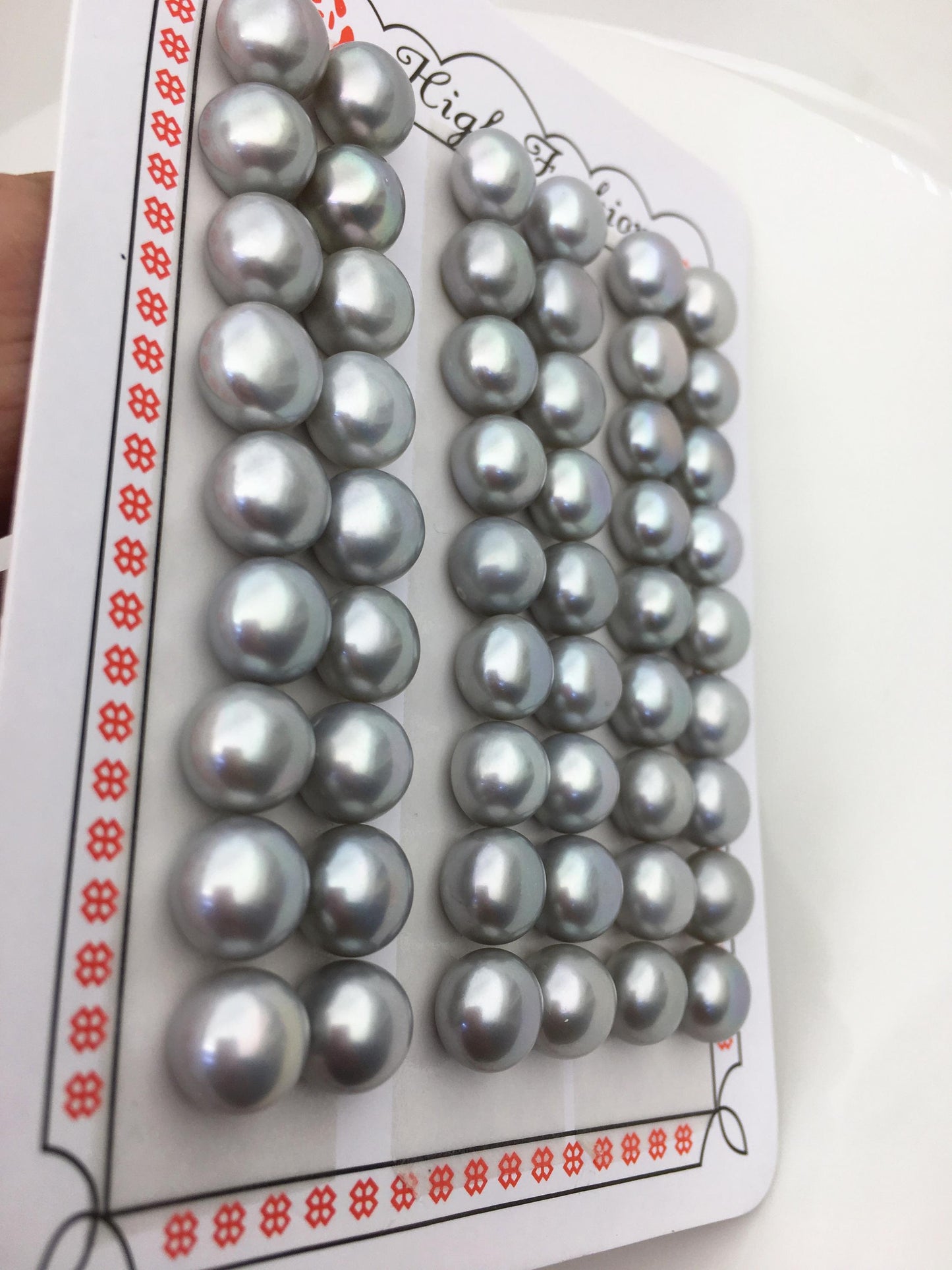 2 pairs AAA 9-9.5mm gray button round freshwater loose pearls pairs,half drilled,BTN9-T6