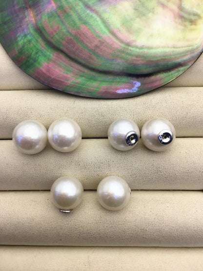 1 pair AA+ 12-13mm White round edison silver freshwater pearl Pair,ED11-3A-2-38