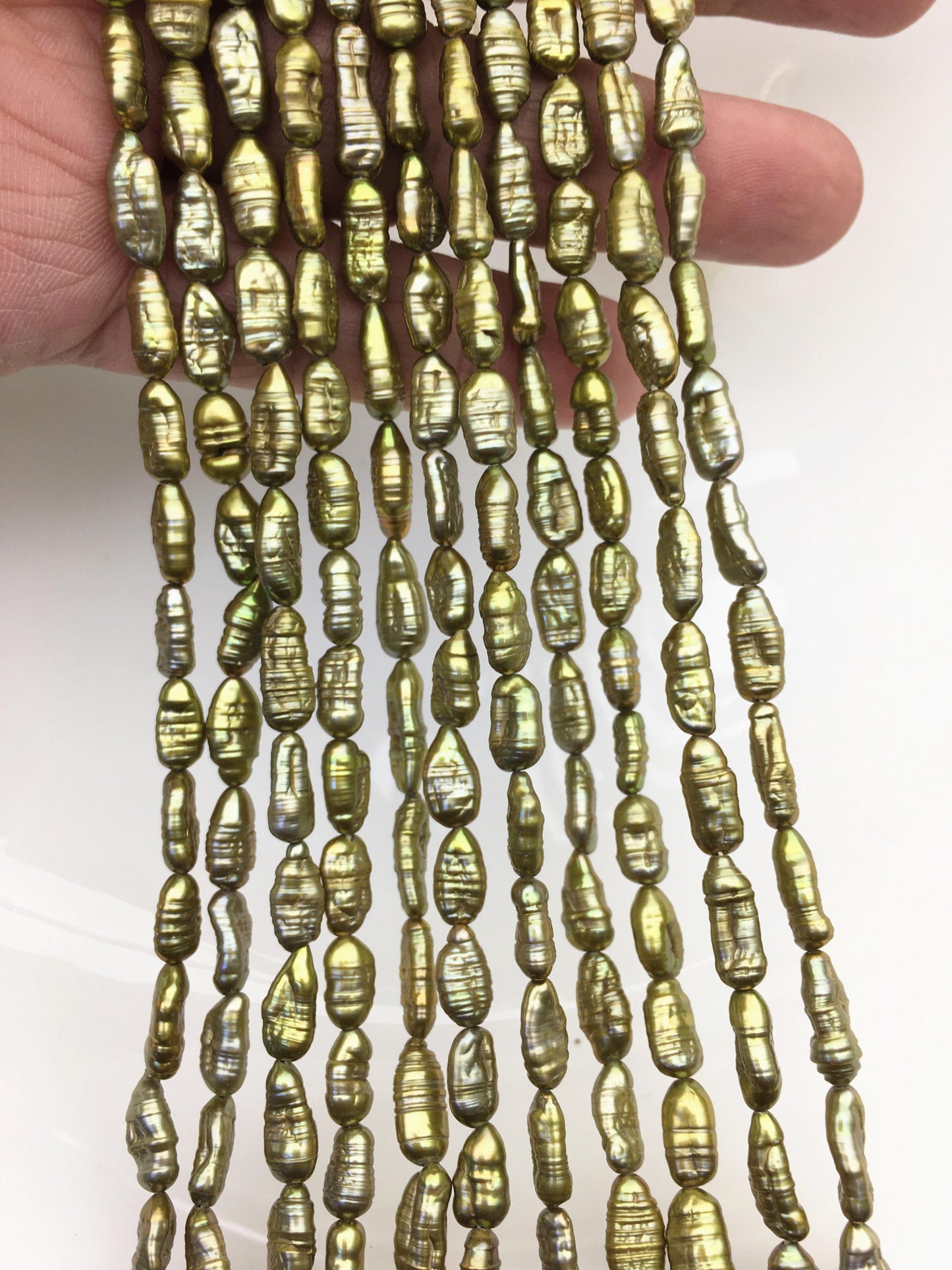 AA 5-6mm green toothpick Biwa Pearl Necklace,Genuine Fresh Water Pearl,Wedding Necklace,Mothers Day,ZS-80-10-17