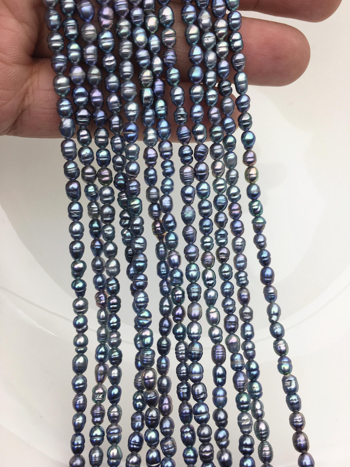 AA 3-3.5mm*4-5mm black blue rice freshwater pearls,LR3-T4