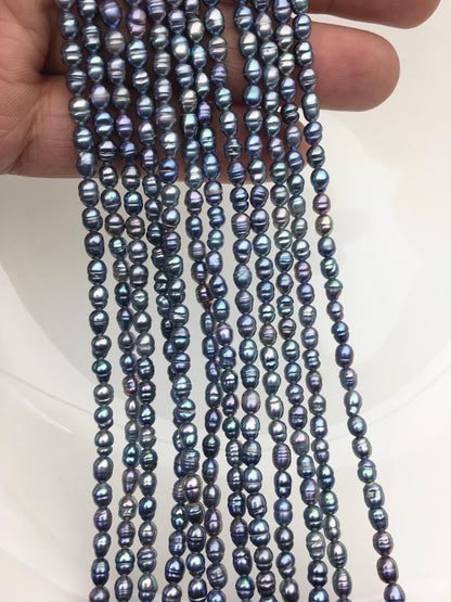 AA 3-3.5mm*4-5mm black blue rice freshwater pearls,LR3-T4