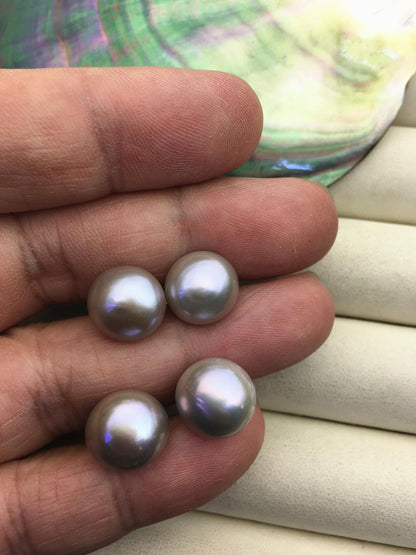 2 pairs AA+ 11.5-12mm big gray baroque round Pearl Stud Earrings,S925 sterling sliver,freshwater pearl earrings,Wedding,SE1-069-6