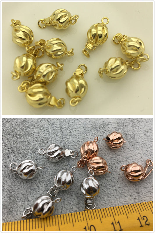 8mm Yellow Gold Rose Gold Color Sterling Sliver Corrugated Bead Safety Clasp,8mm size,WHOLESALE,ASL-CL-007